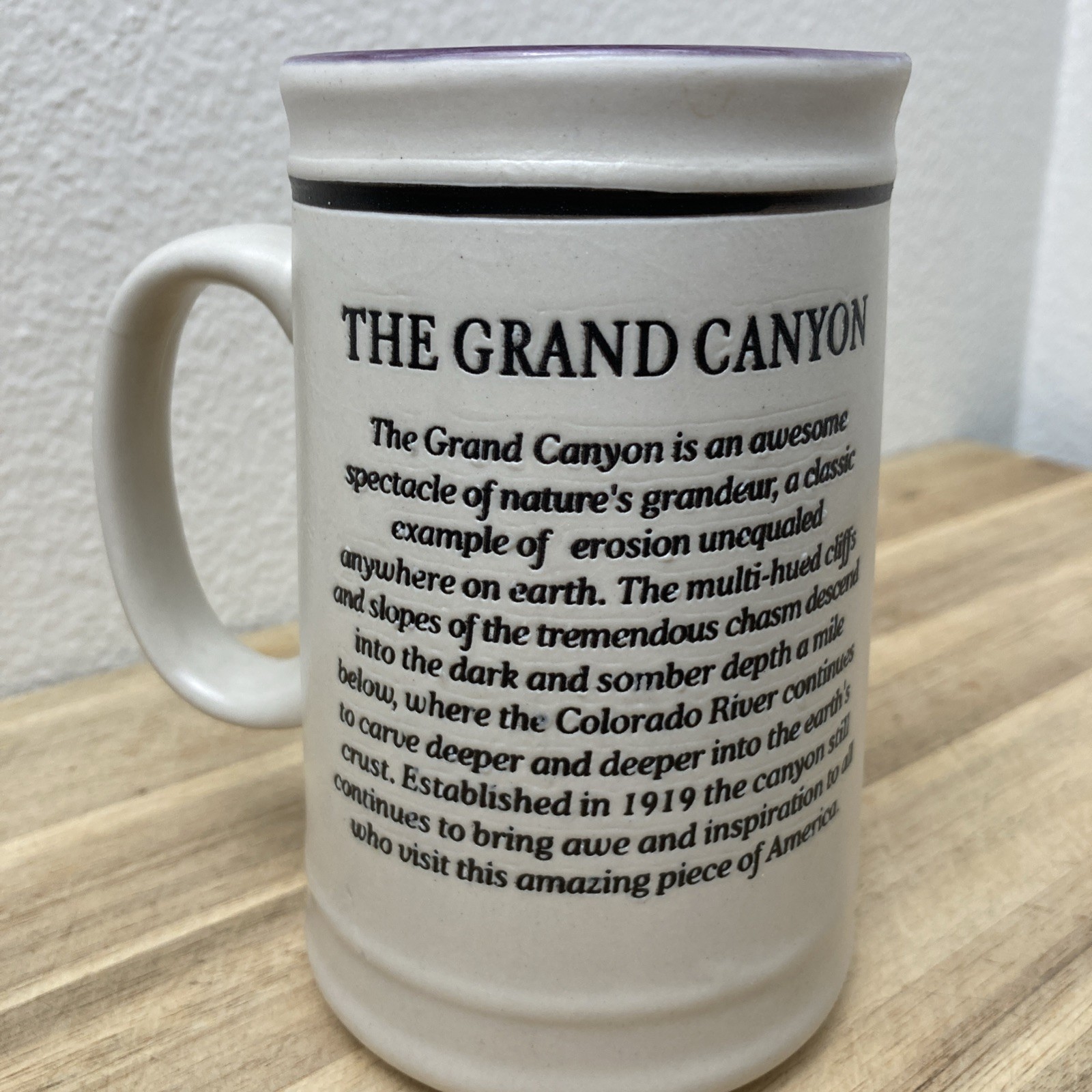 Grand Canyon National Park USA Embossed Beer Stein Coffee Mug Purple Interior 5″