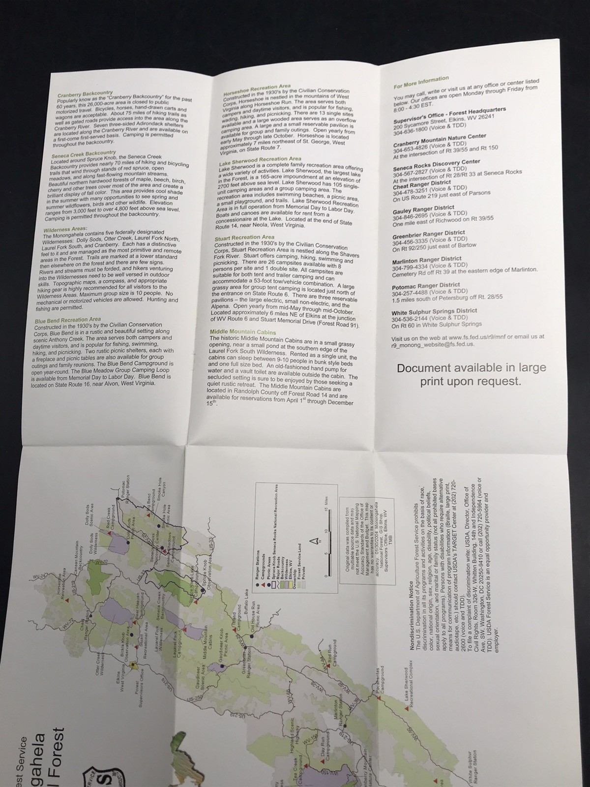 2004 MONONGAHELA National Forest Map & Brochure US Forest Service Dept of Agri