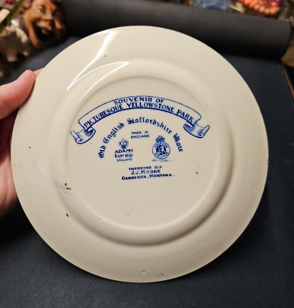 Old Faithful Geyser Blue & White Plate Old English Staffordshire ware Souvenir