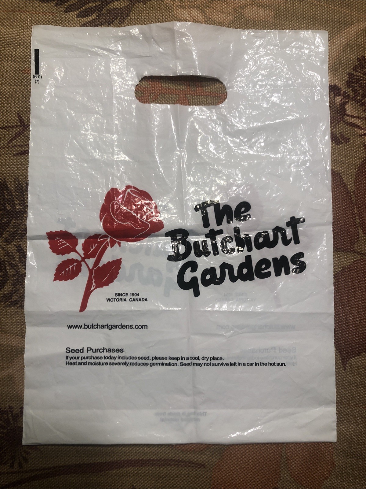 Vtg Souvenir Plastic Shopping Bag Butchart Gardens Since 1904 Victoria Canada