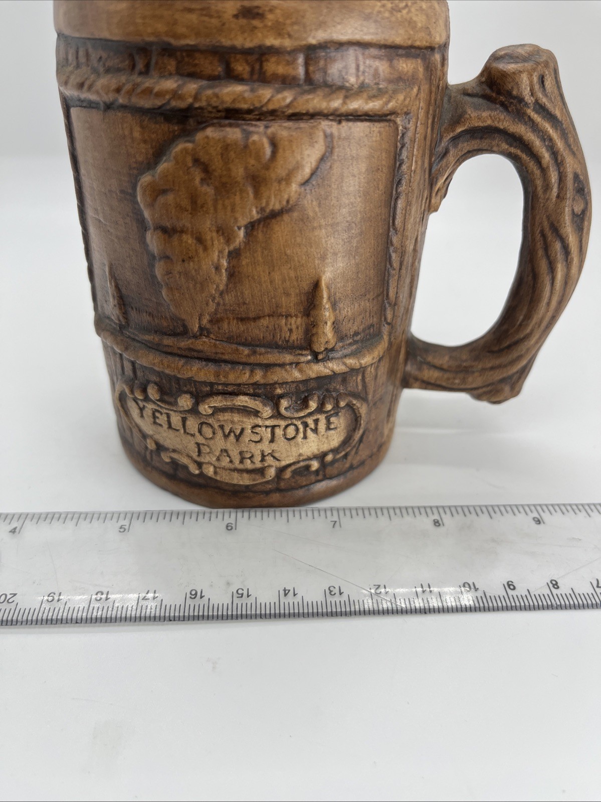 Vintage 1970’s Yellowstone National Park Geyser On Faux Wood Ceramic Mug