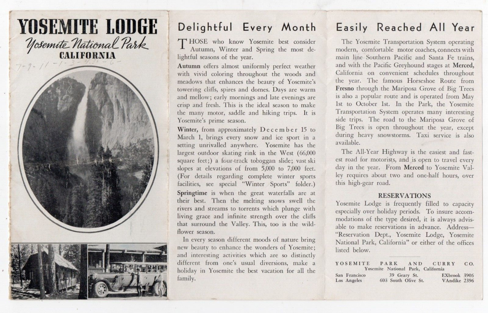 1930s Advertising Brochure for the Yosemite Lodge in Yosemite National Park
