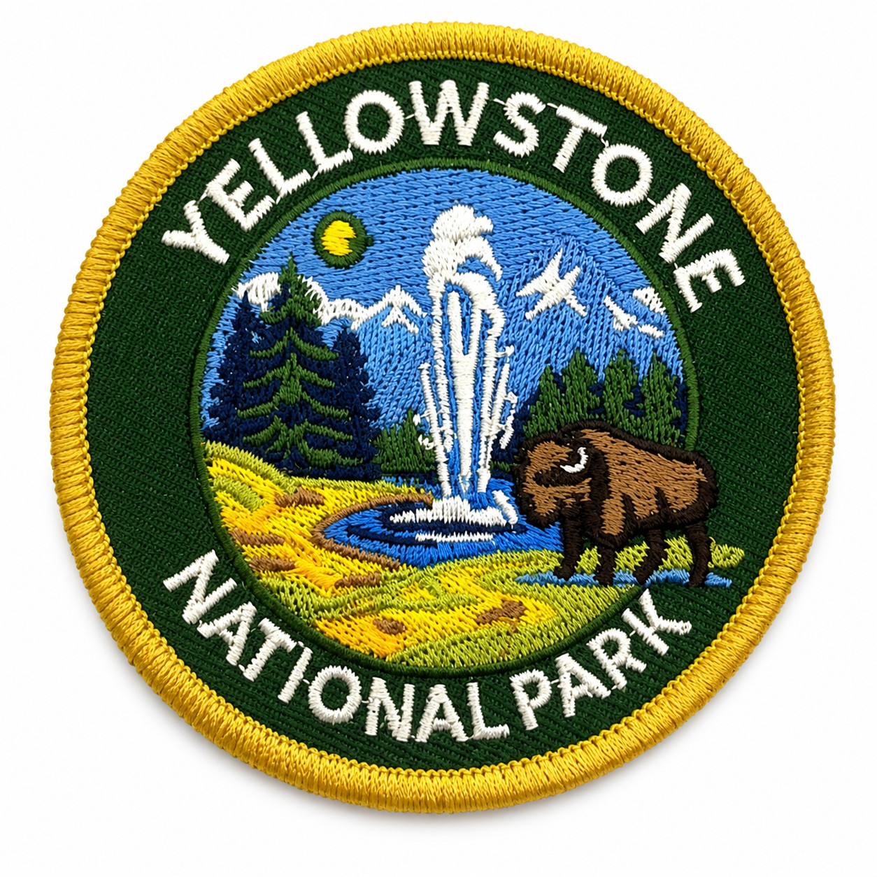 Yellowstone National Park Patch 3 Inch Iron On Embroidered Old Faithful Bison