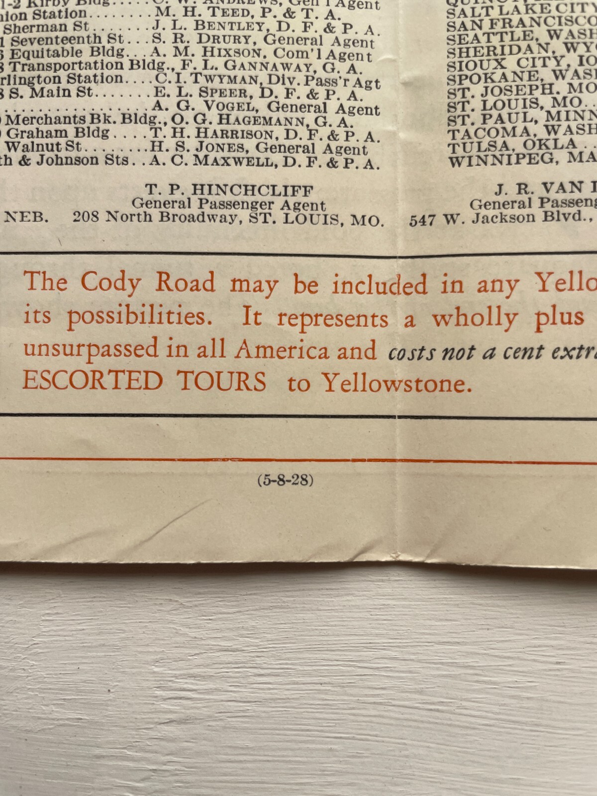 1928 Travel Brochure for the Cody Road in Yellowstone National Park