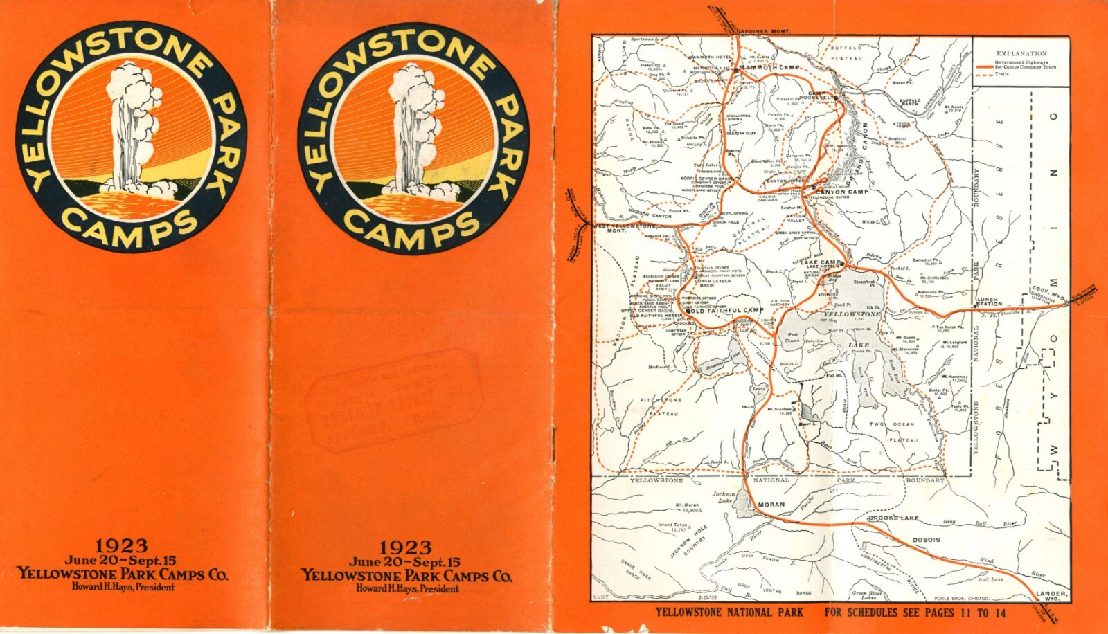 Yellowstone Park Camps – Brochure – 1923, June 20 – Sept. 15 – 1923