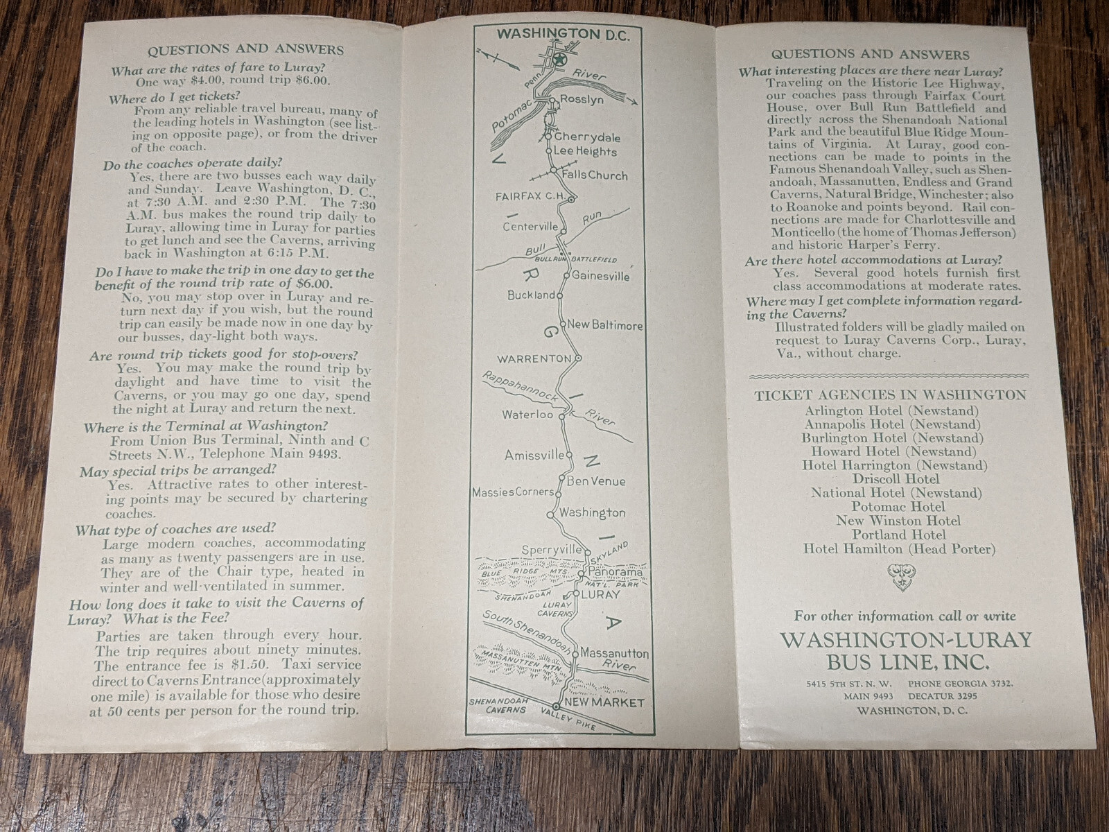 c 1930s One Day Motor Trip Luray Caverns Washington-Luray Bus Line Shenandoah NP