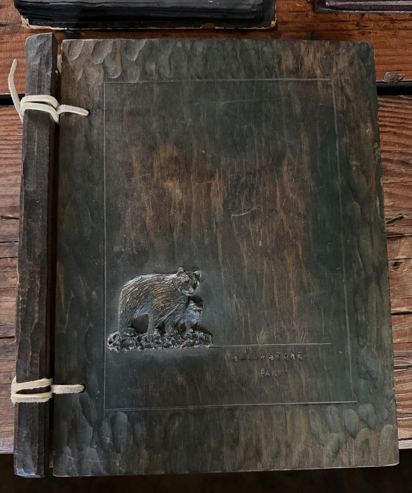 Vintage Carved Wood Scrapbook – Yellowstone National Park
