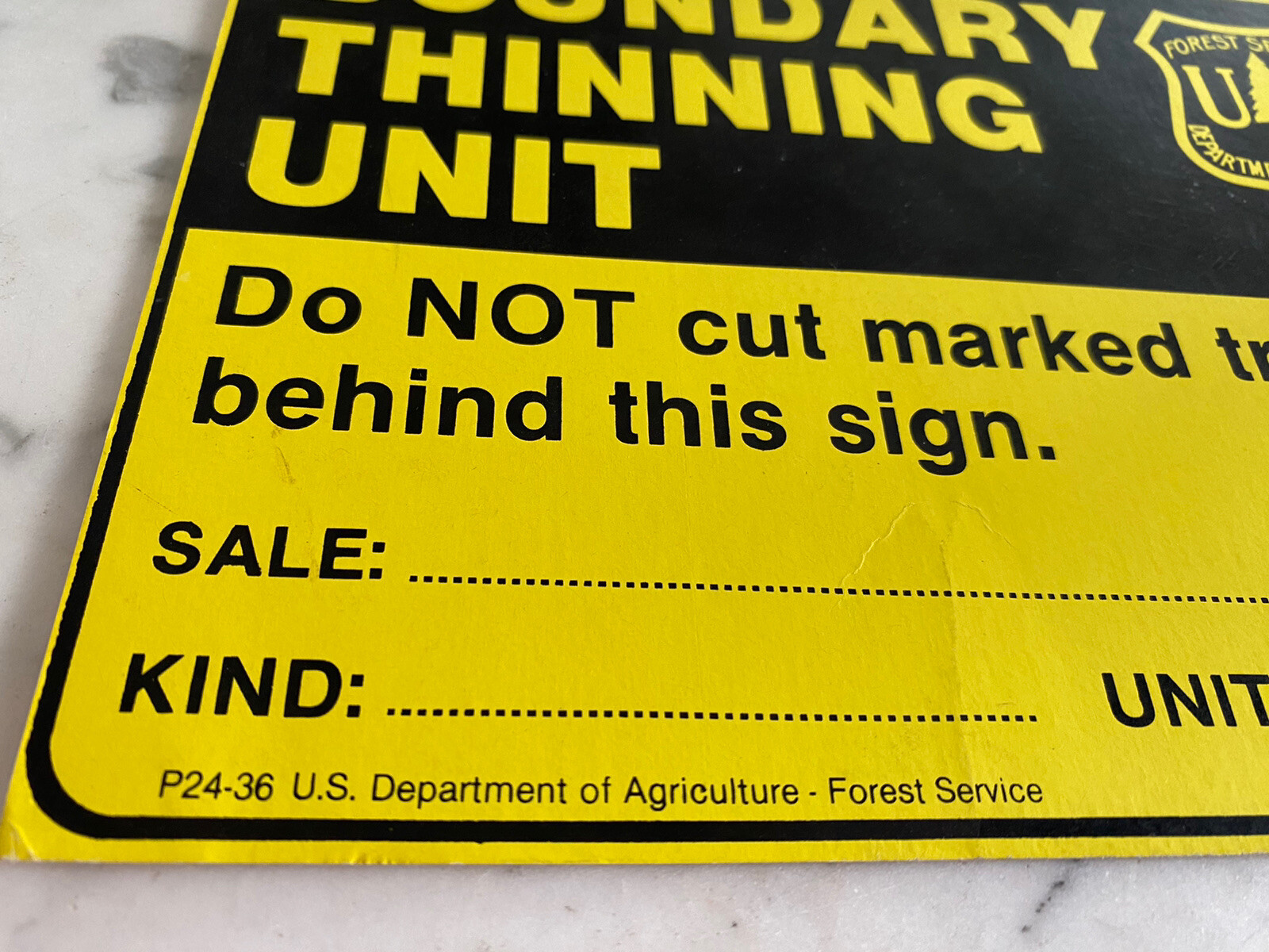 Vintage US Forest Service Boundary Thinning Unit Sign Poster – paper sign