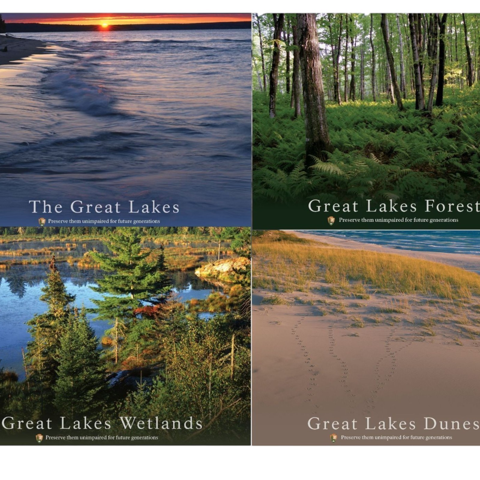 4 -Great Lakes National Park Service 24×18 2 Sided Posters Lakes Forest Dunes
