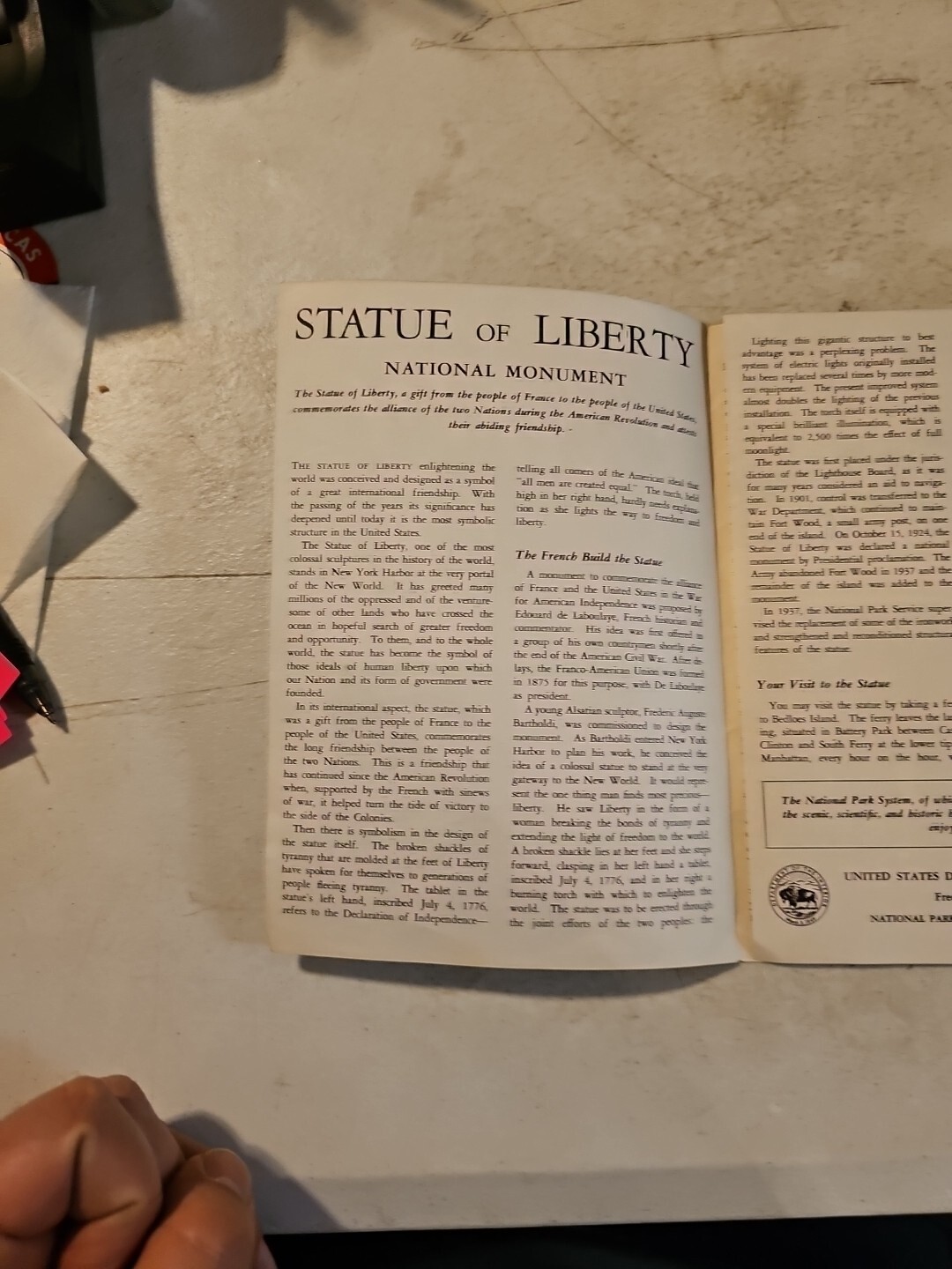 Vintage 1956 Statue of Liberty Pamphlet Brochure with Map National Monument