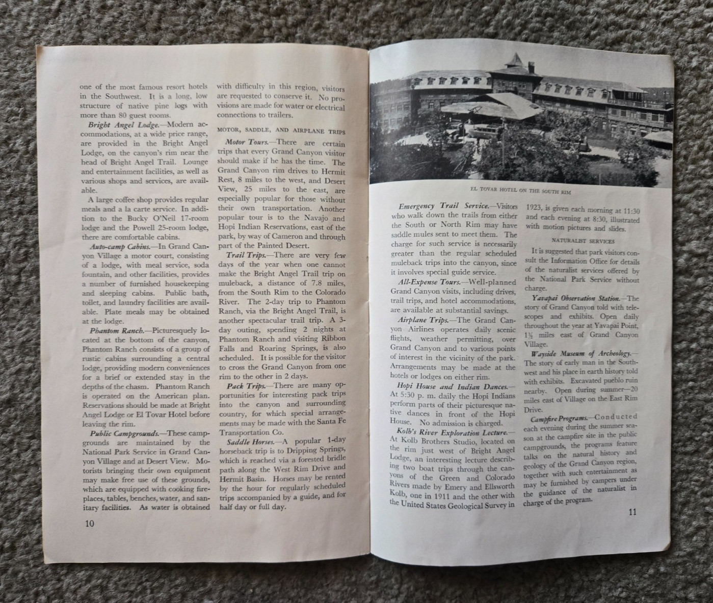 Vintage 1949 NPS Grand Canyon National Park brochure / pamphlet