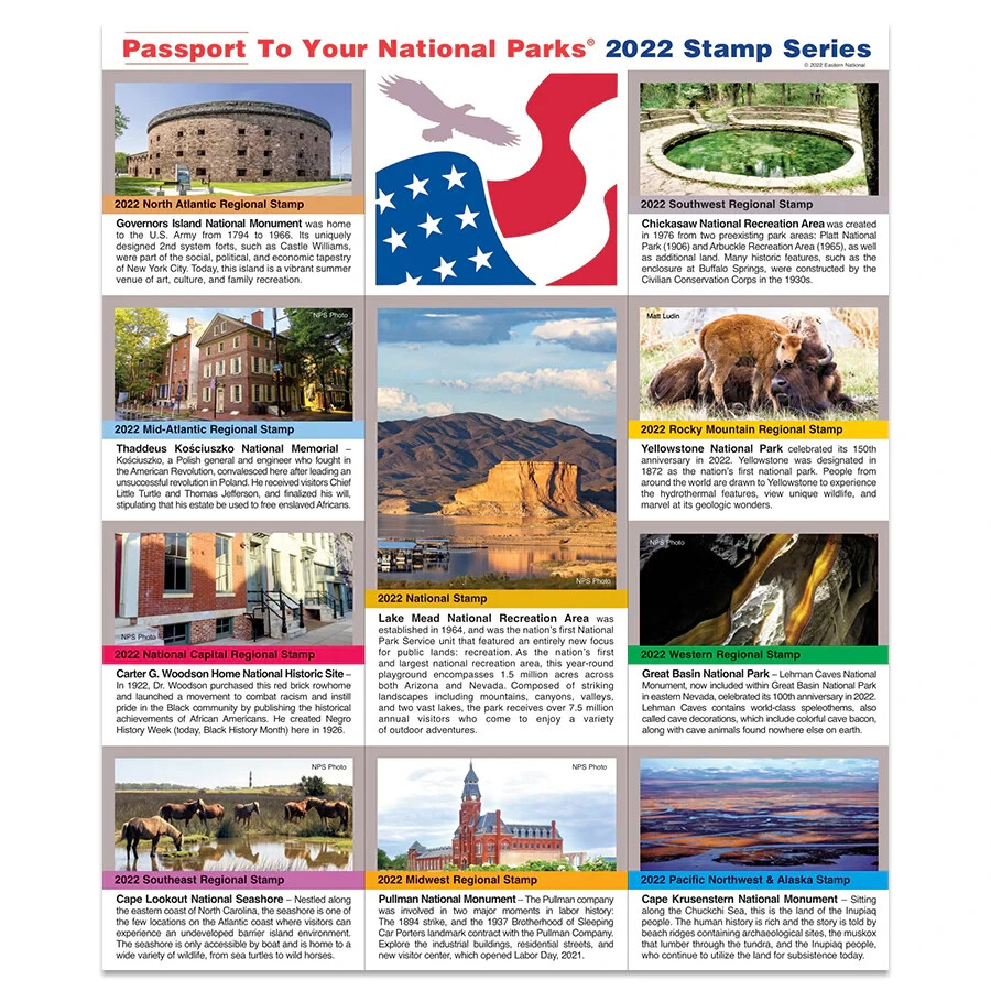 Passport To Your National Parks 2022 Stamp Series Sealed Self Adhesive Set of 10