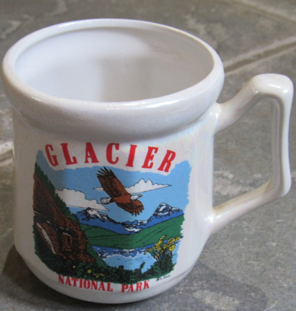 Glacier Park Montana MT National Park Souvenir coffee mug & Patch Badge LOT