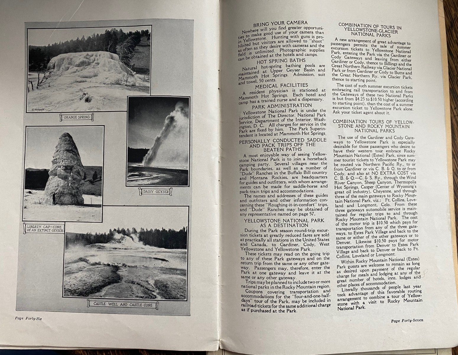Vintage Brochures 1913, 1926 Yellowstone National Park, Wyoming,Northern Pacific