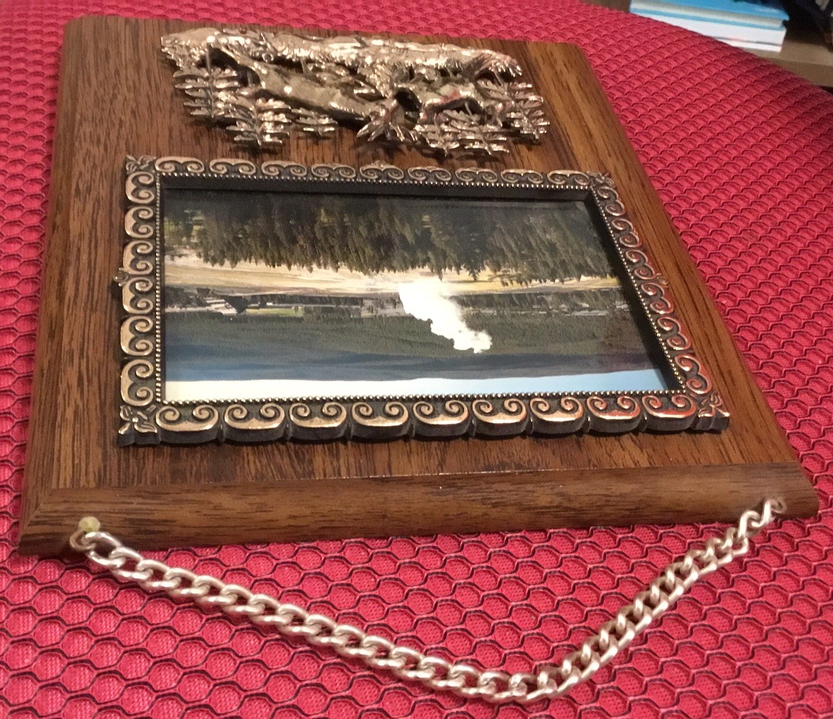 Souvenir Wall Plaque. Old Faithful. Yellow Stone National Park. Deer Framed 0903