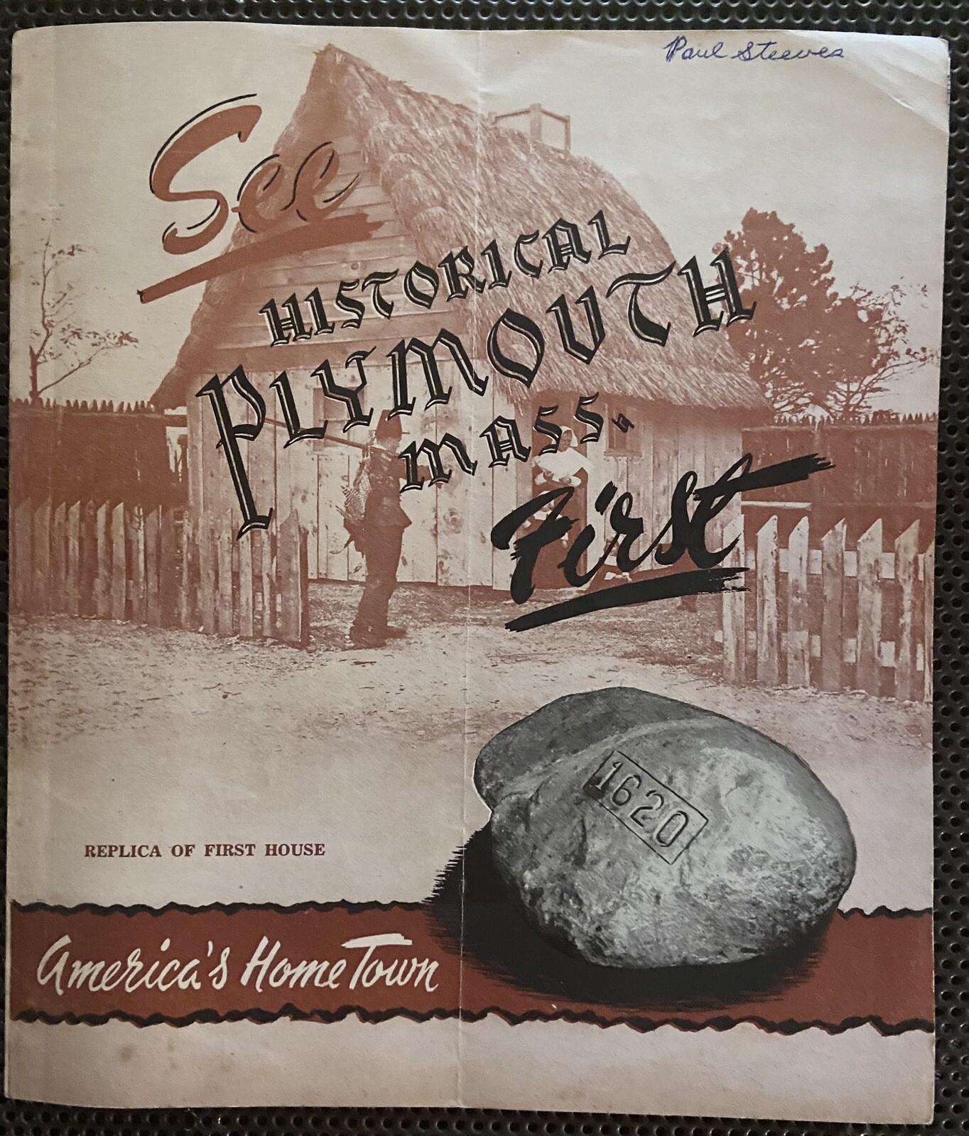 1940’s Souvenir TRAVEL Brochure/Mailer~”SEE Historic PLYMOUTH MASS First”~MAP~