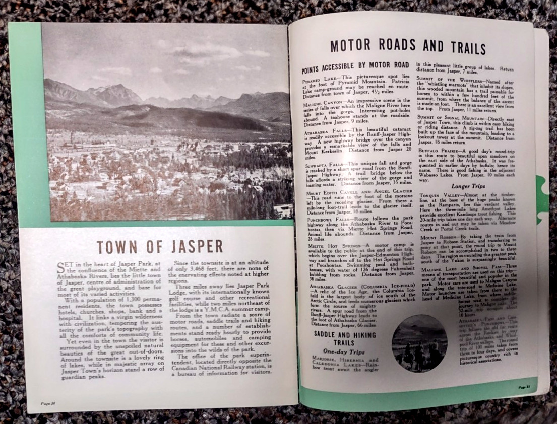 Vintage Jasper National Park in The Canadian Rockies Travel Guide dated 1940