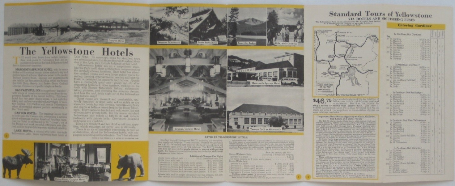 1953 YELLOWSTONE NATIONAL PARK Folder “A” Sightseeing Tours Hotels Photors Map
