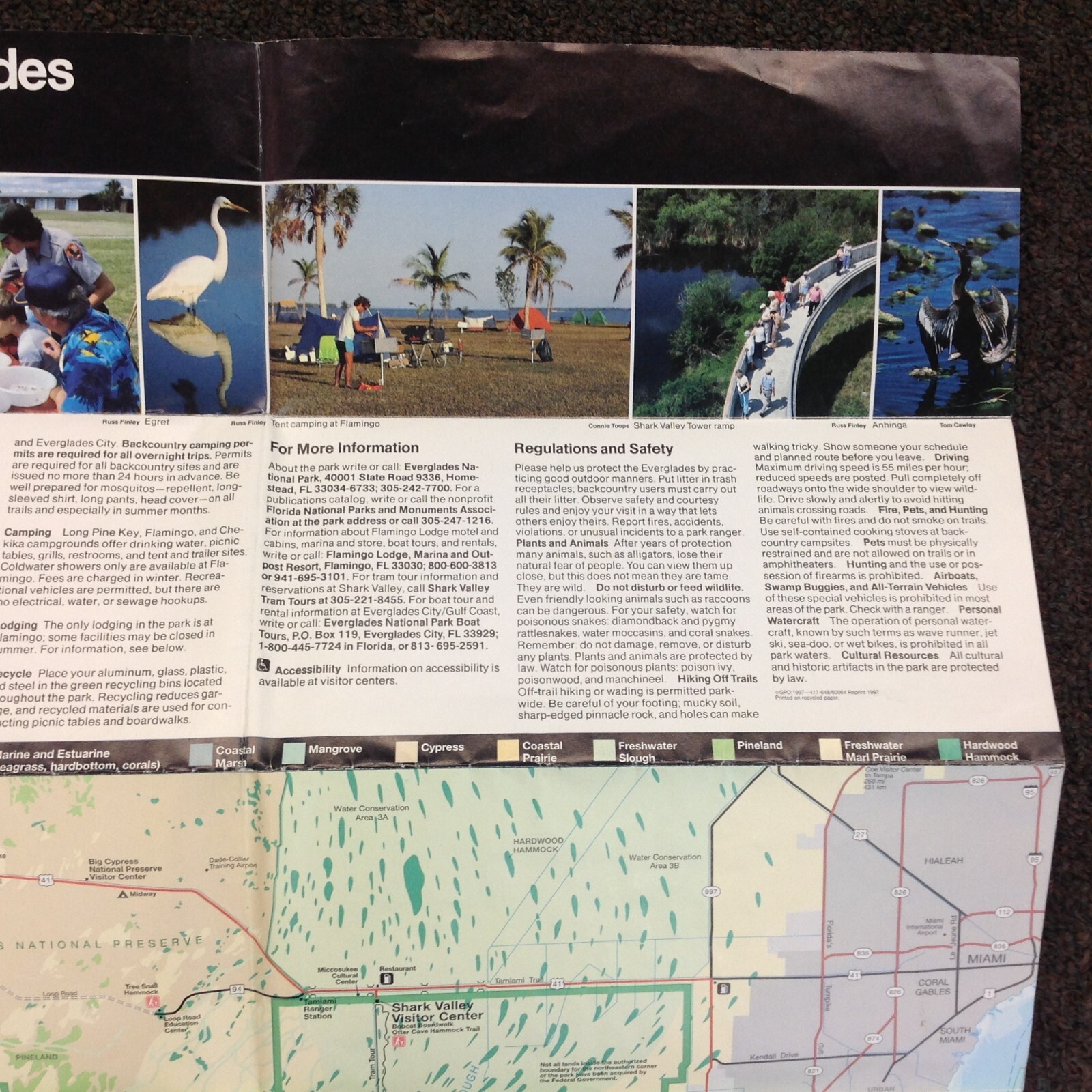 Vtg 1997 US Dep’t Int Everglades National Park Services Official Map and Guide