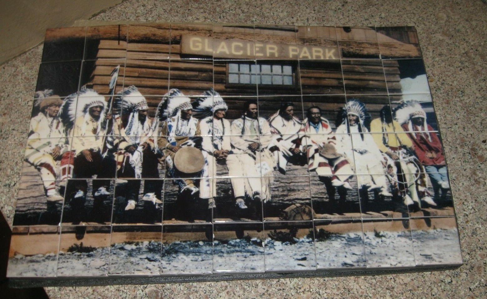 Glacier National Park- Mosaic Vintage Picture Tiles- Native American Indians