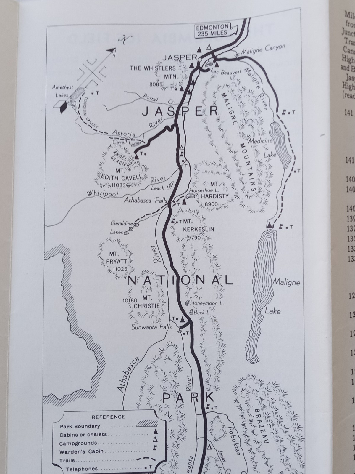BANFF JASPER and COLUMBIA ICE FIELD HIGHWAY Map 1959 Brochure Alberta Canada