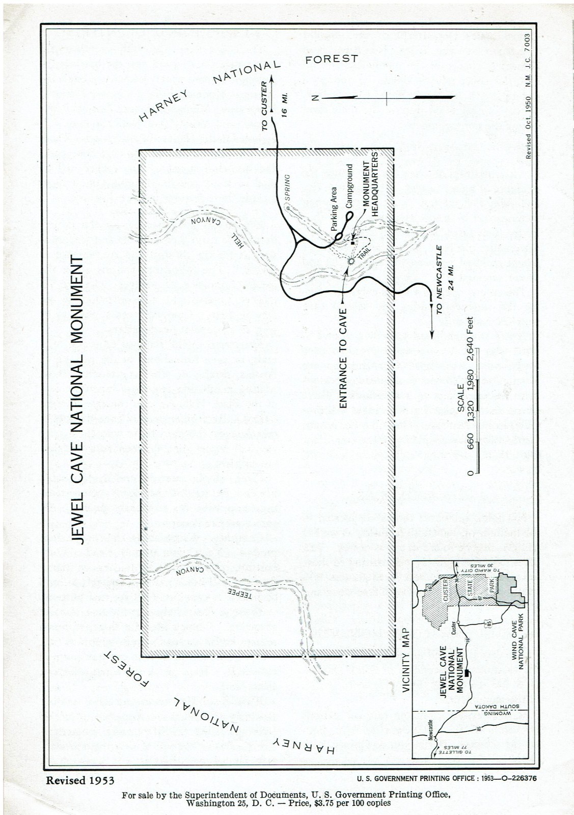 1953 Jewel Cave National Monument South Dakota NPS Guide/Brochure, 4 pgs, B/W