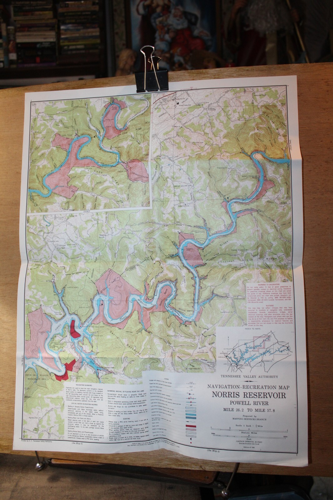 1985 Norris Lake Tennessee 21-1/2″ x 17″ Navigation Recreation Map TVA