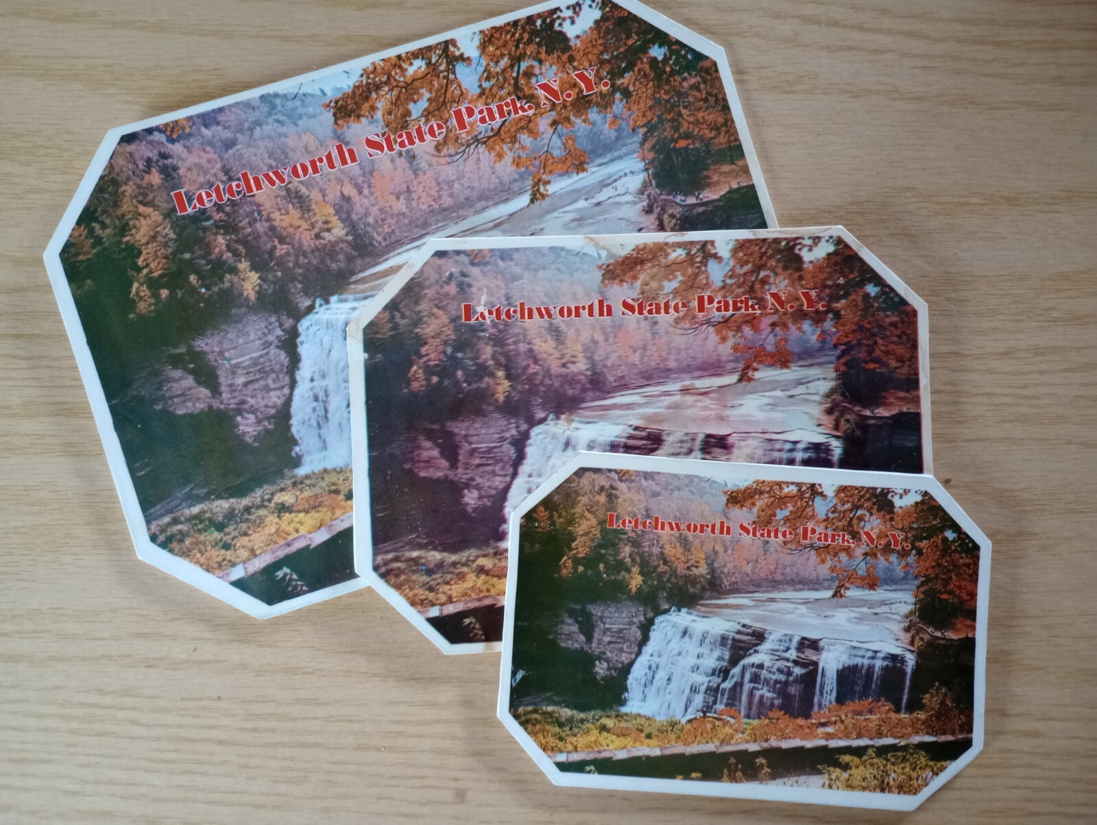 Vintage Letchworth State Park N.Y. Souvenir Hot Pads Set Of 3 Paper/ Cardboard