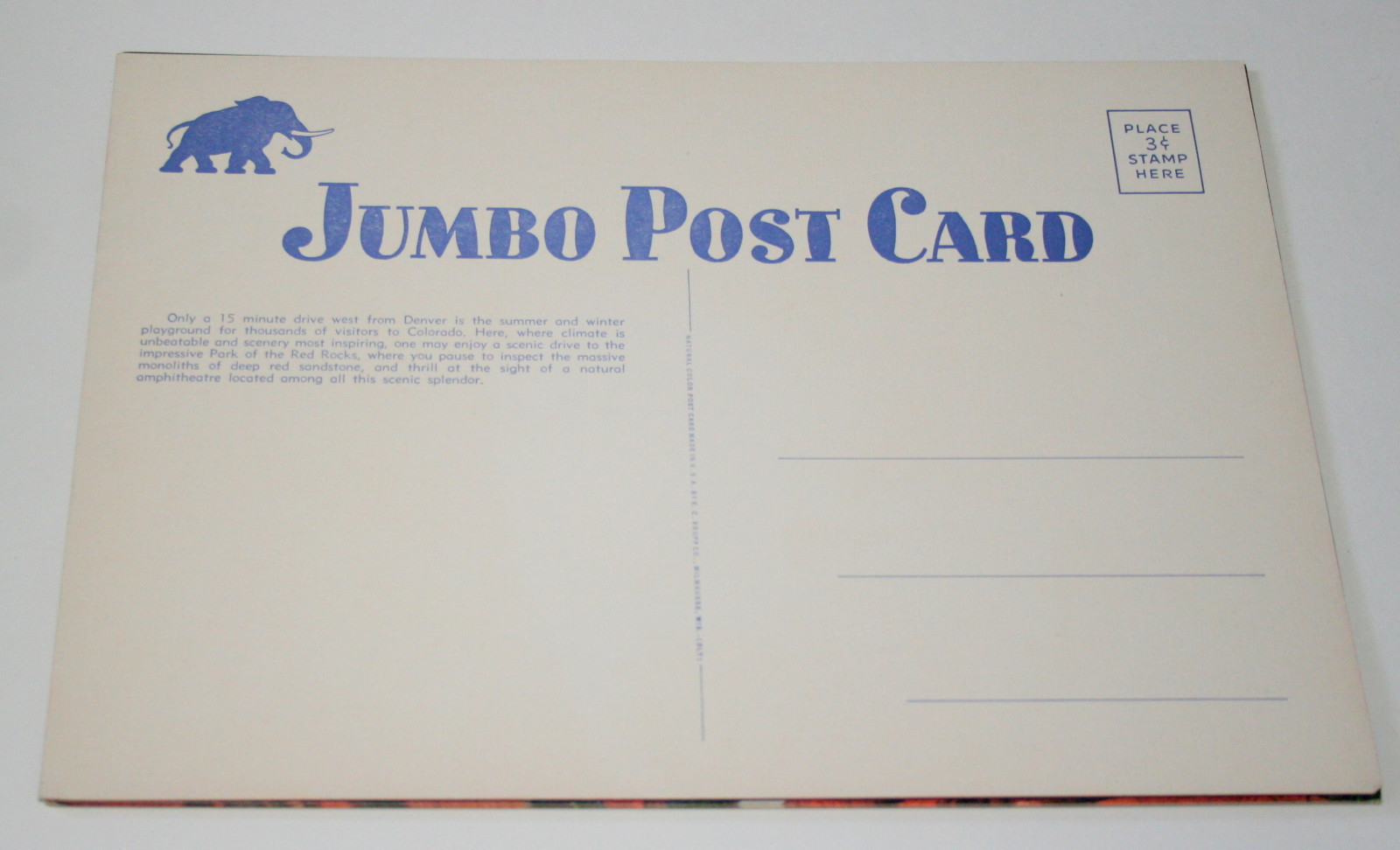 Red Rocks Amphitheater Colorado Jumbo Linen 1940-50s Giant Post Card NOS New