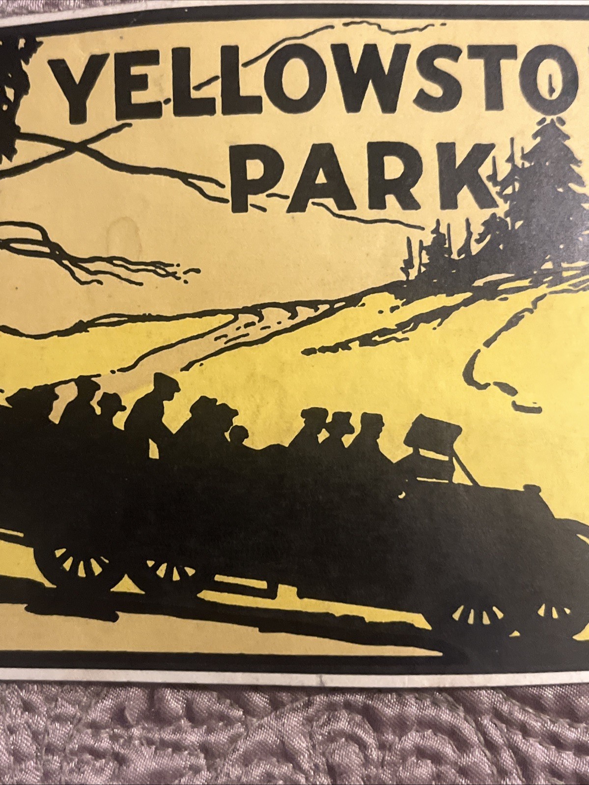 YELLOWSTONE PARK, Luggage Label / Decal, Artist’s initials M.C.W., ca1920s-30s