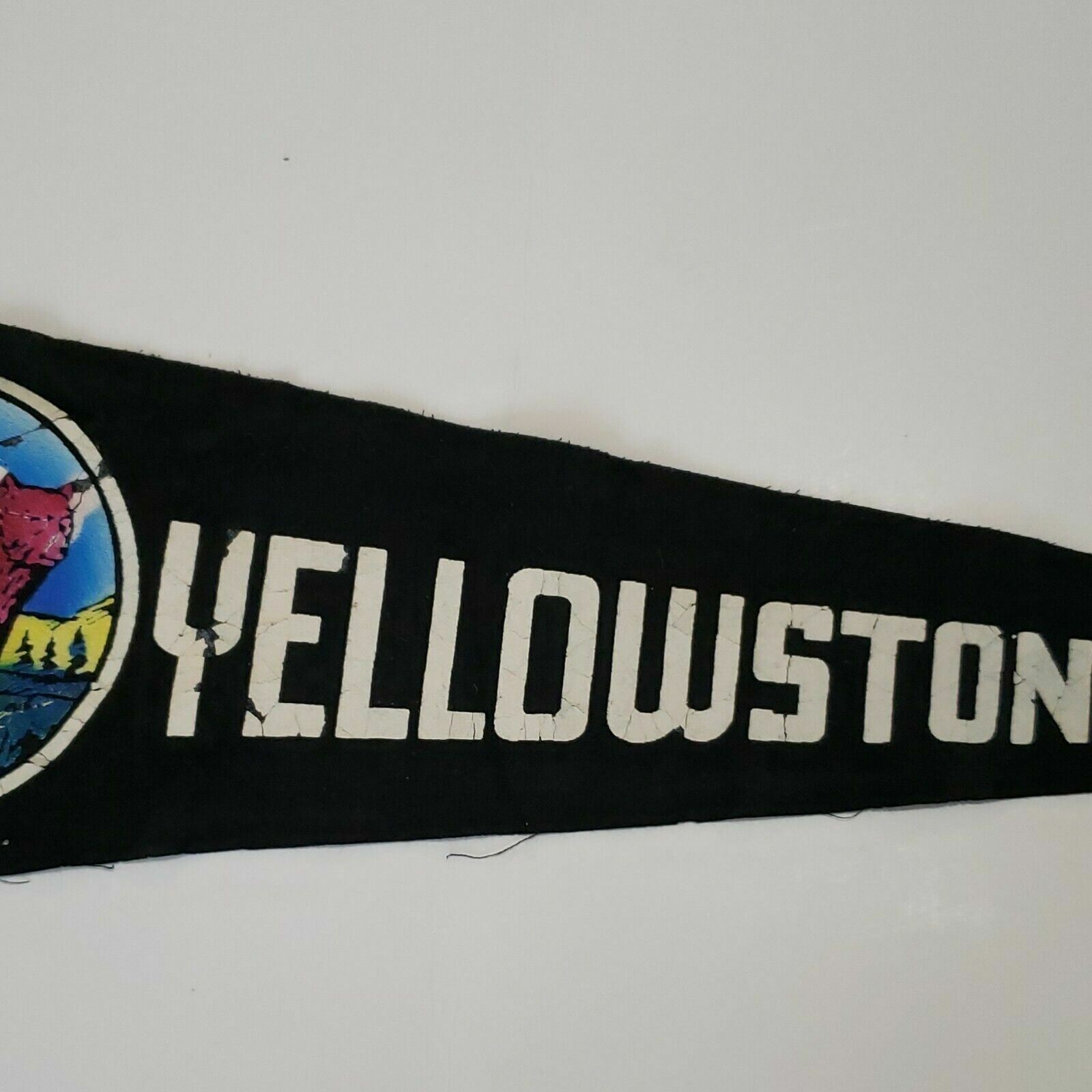 Vintage black felt Yellowstone National Park Bear travel souvenir banner pennant