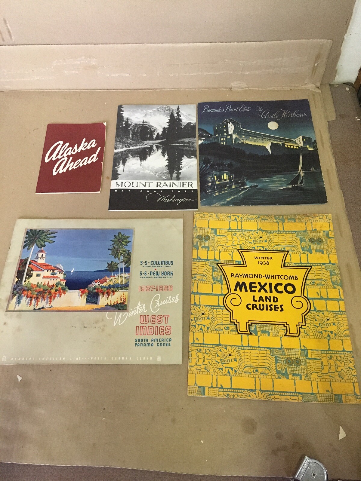 Travel Guide Lot -5- 1940 Alaska 1939 Washington 1938 Mexico 1937-38 West Indies