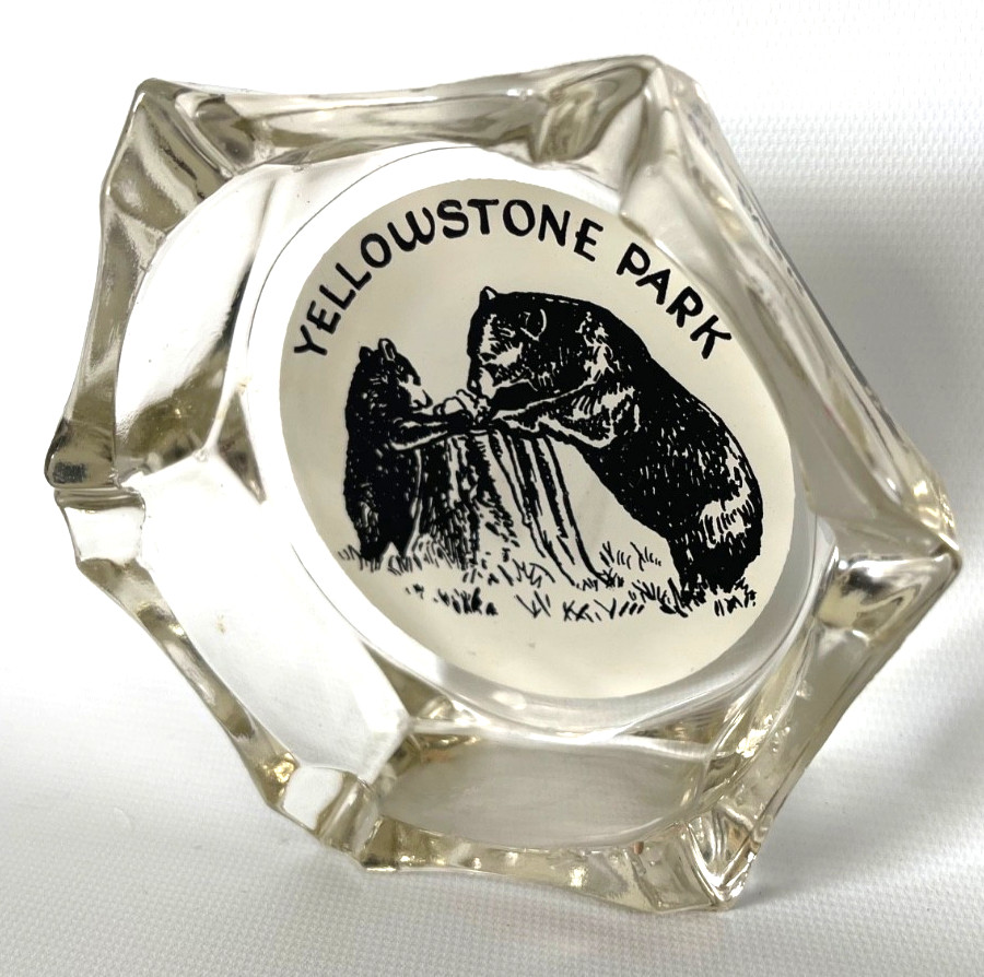 VTG Yellowstone National Park Clear Glass Ashtray Bears