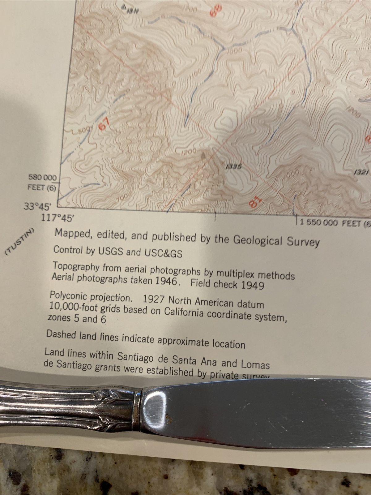 VTG 1949 Topographic Map Santa Ana Mtn & Irvine Lake, CA 22” x 27″. #C