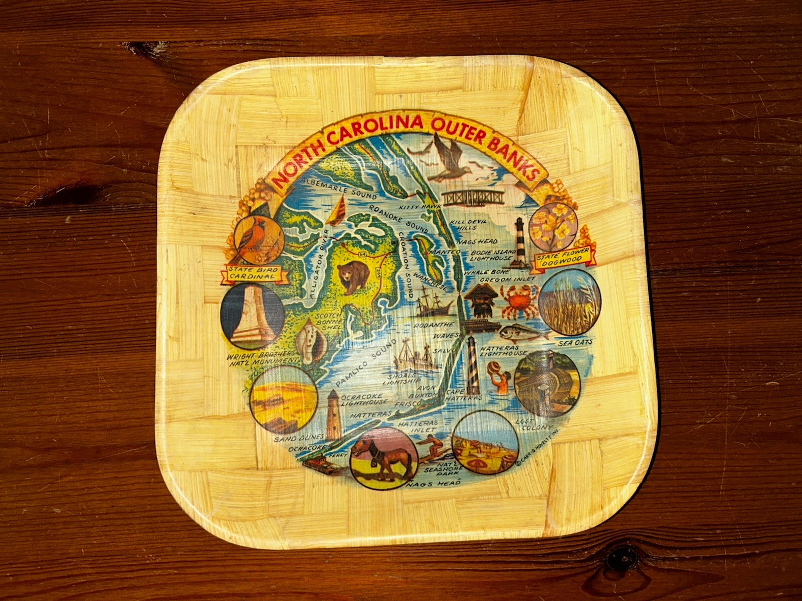 North Carolina Outer Banks Vintage Bamboo 11″ Serving Bowl Souvenir