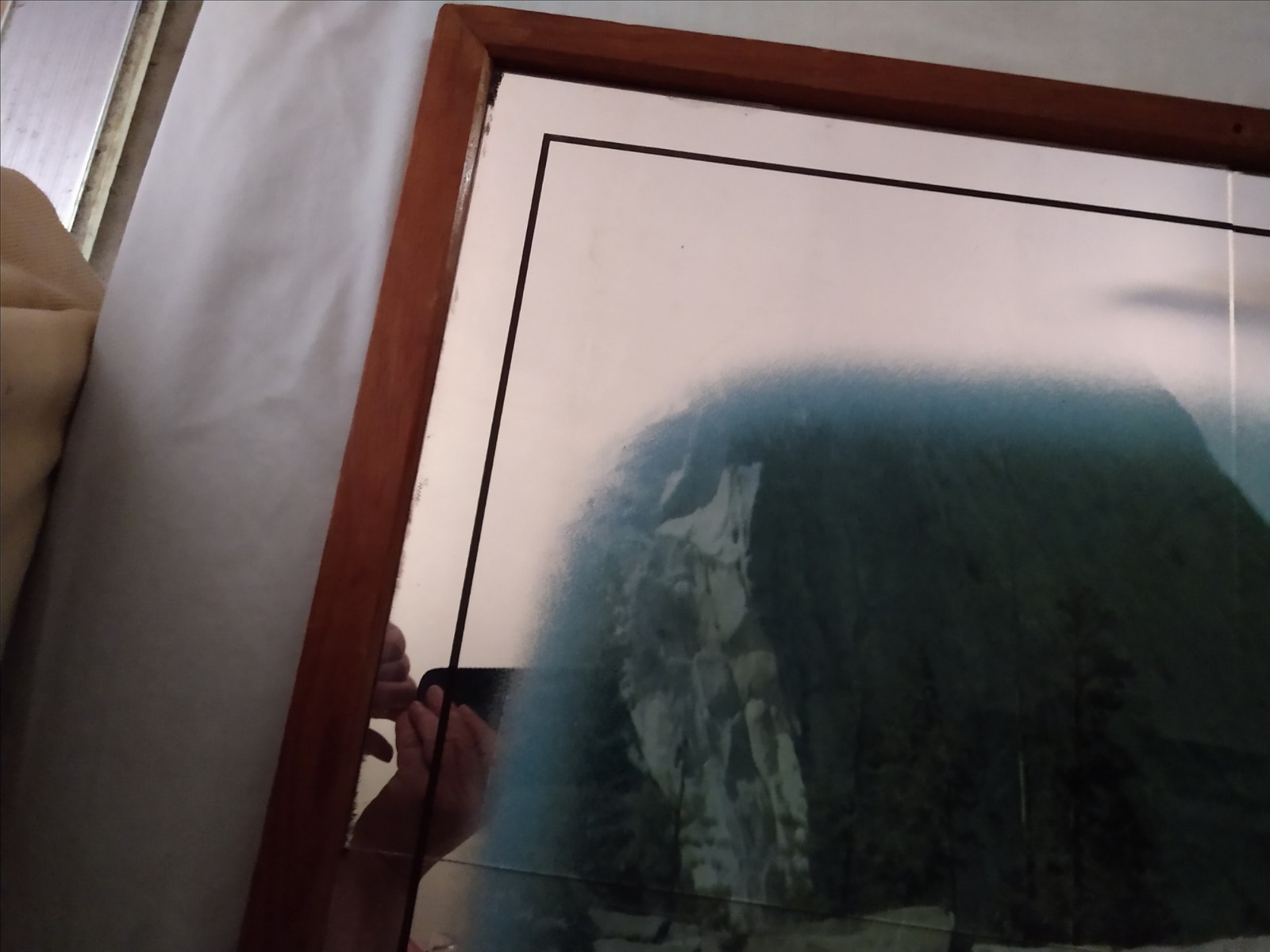 Vintage Yosemite Vernal Falls Reverse Print Mirror Glass Wood Back/Frame 26″x38″