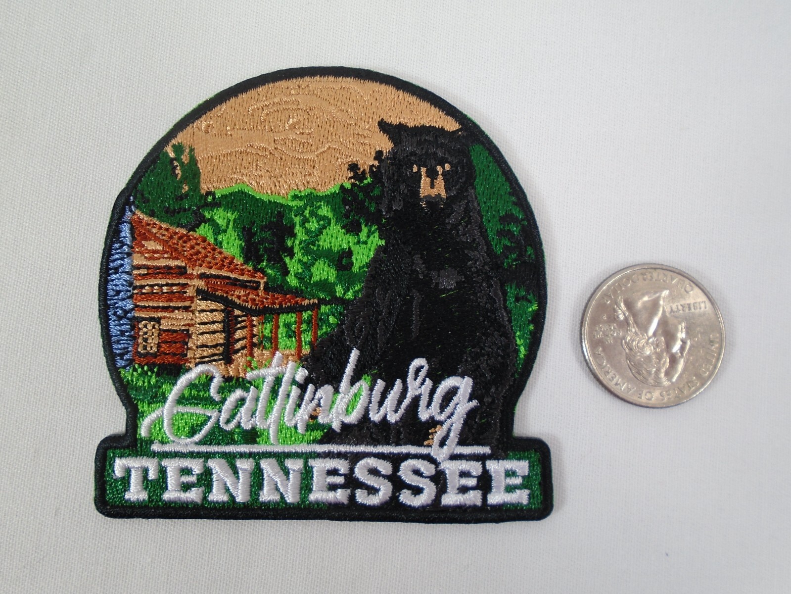 Gatlinburg TN. Log Cabin Black Bear Iron on Patch Great Smoky Mountains