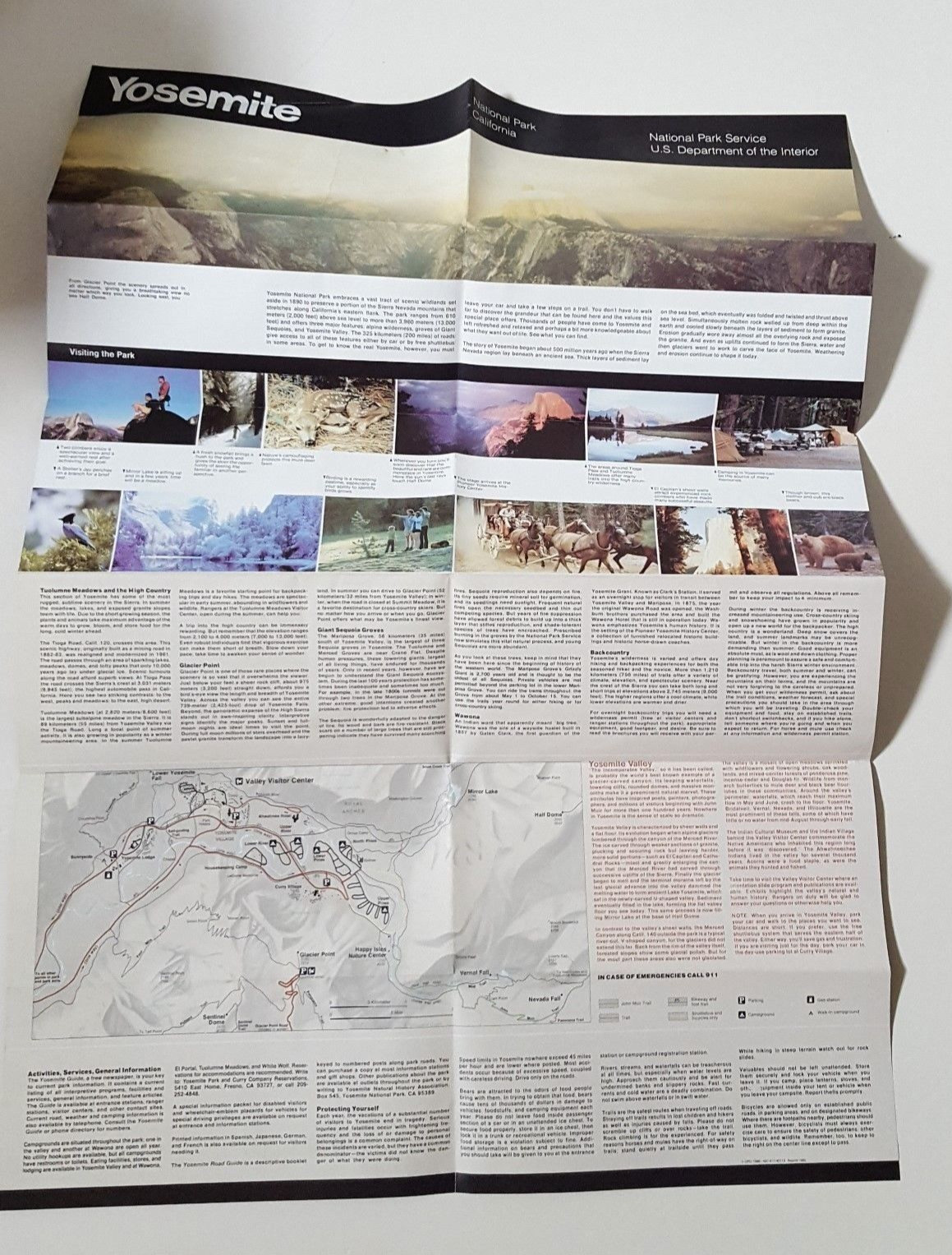 Yosemite National Park California 1986 Vintage Fold Out Map Brochure Tourism
