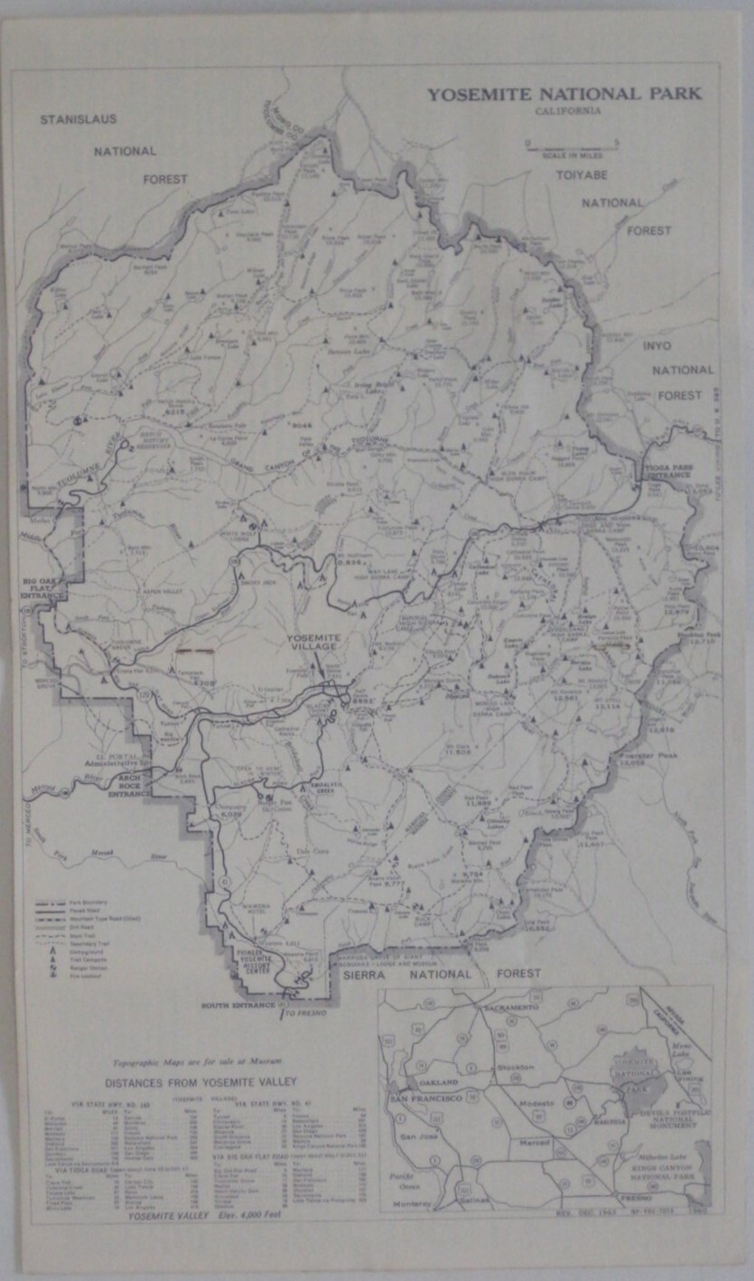 Official 1954 YOSEMITE NATIONAL PARK CENTENNIAL Road Map Booklet + Lodging Guide