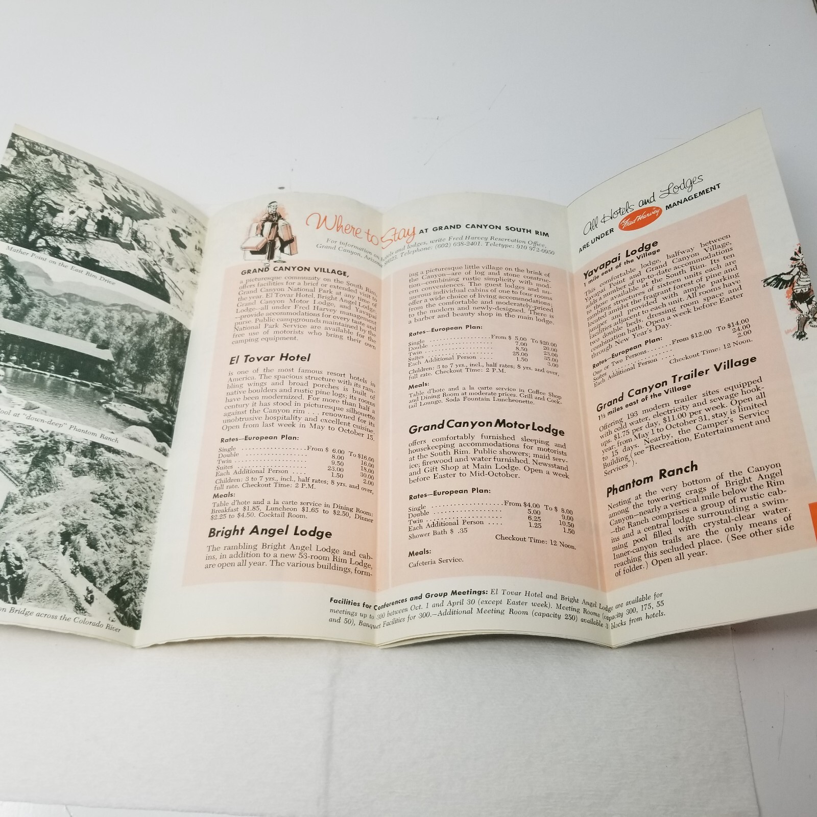 Grand Canyon National Park South Rim Brochure Fred Harvey 1968 Hotels Cabins