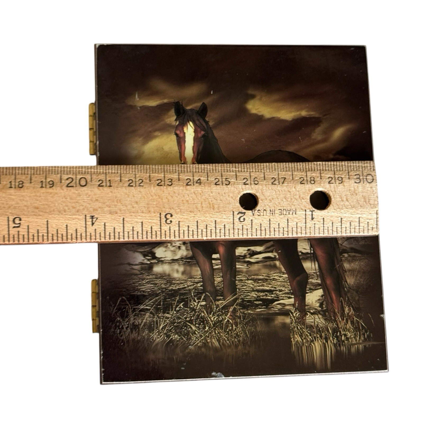 Vintage Lake Placid New York Wood Cedar Box Standing Horse Hinged Souvenir Box
