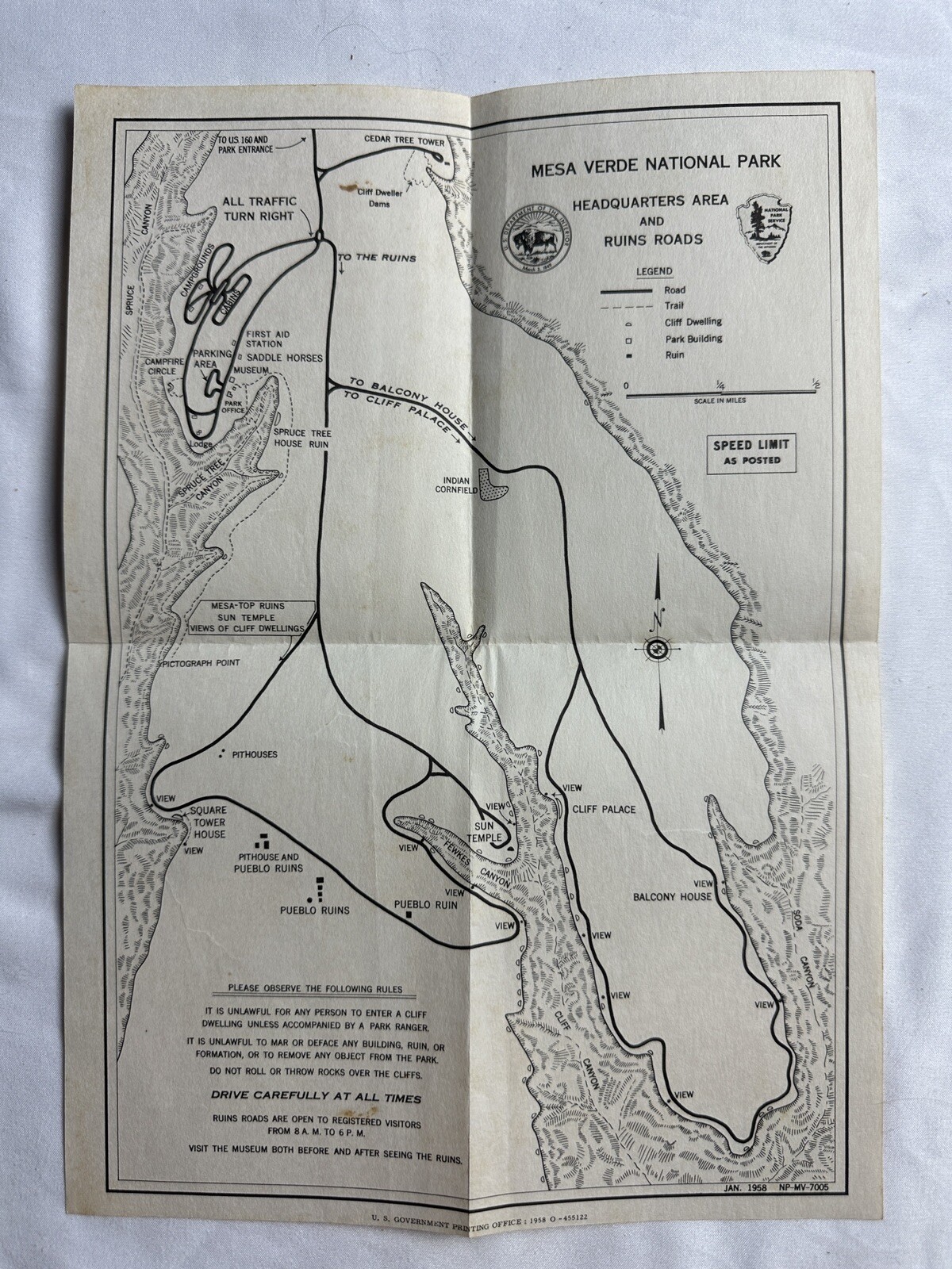 1957 Map Of Mesa Verde National Park Map Ephemera Vintage Paper