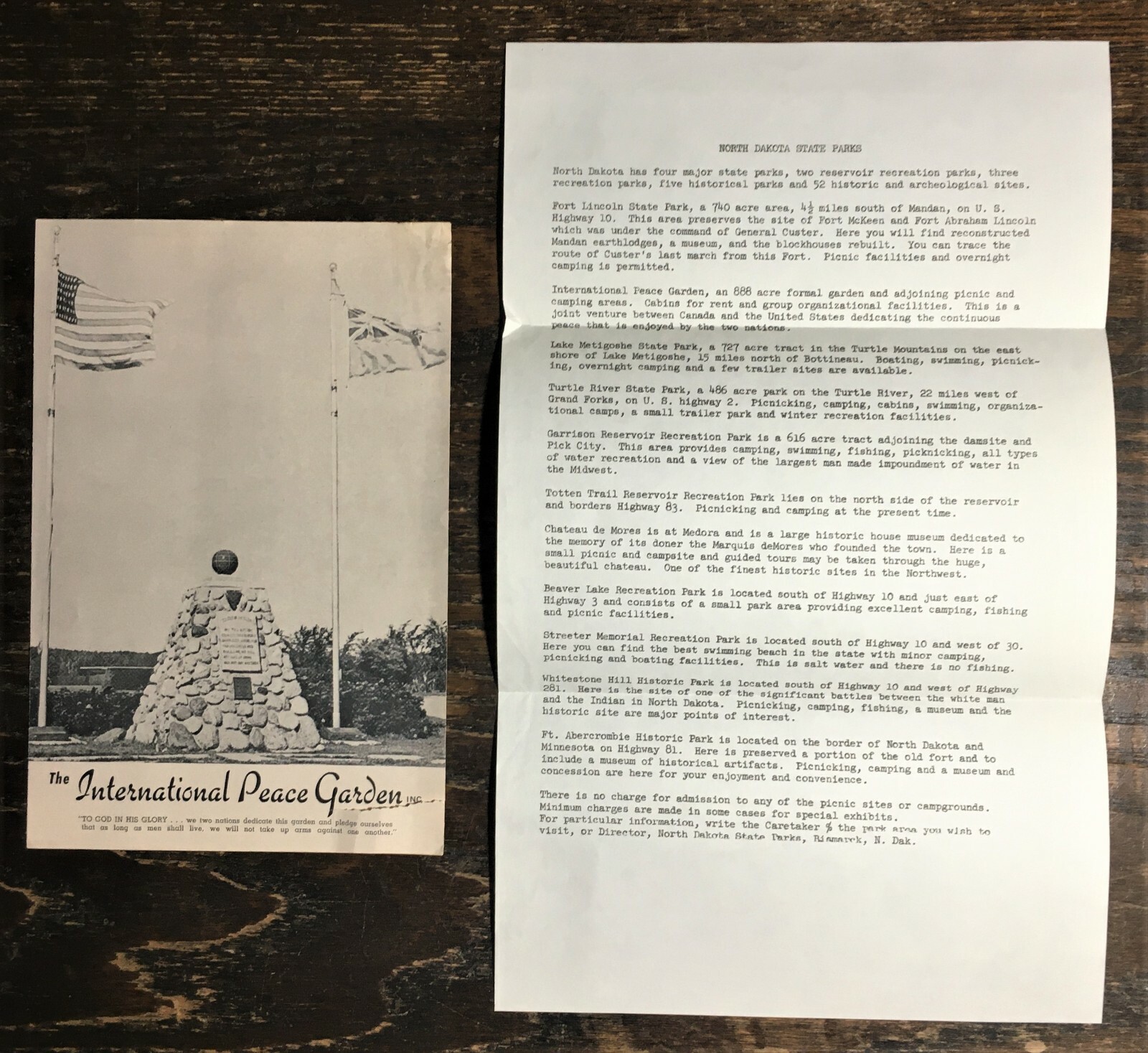 1961 International Peace Garden Visitors Guide with Map and Additional Insert