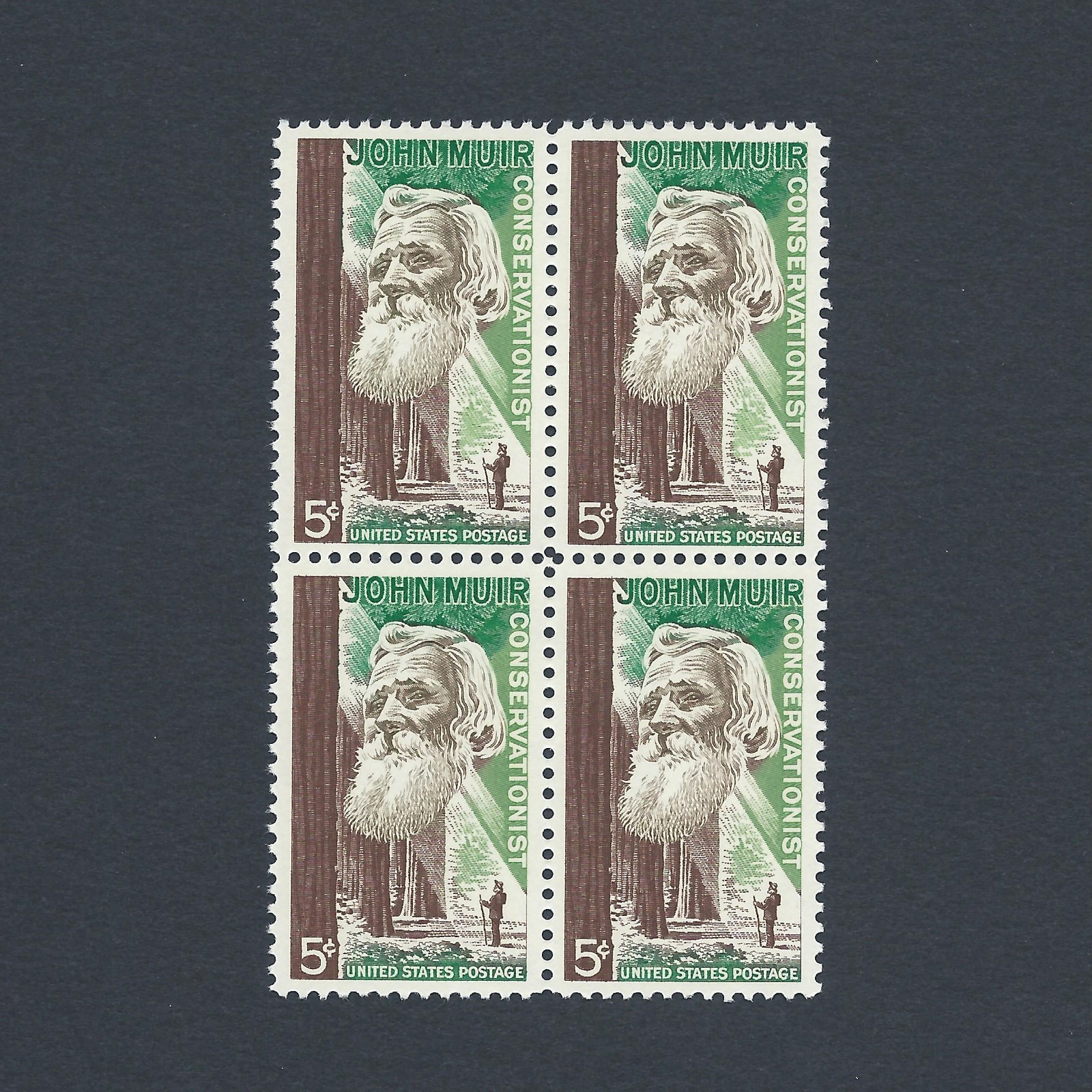 John Muir, Sierra Club Founder – Vintage Mint Set of 4 Stamps 60 Years Old!