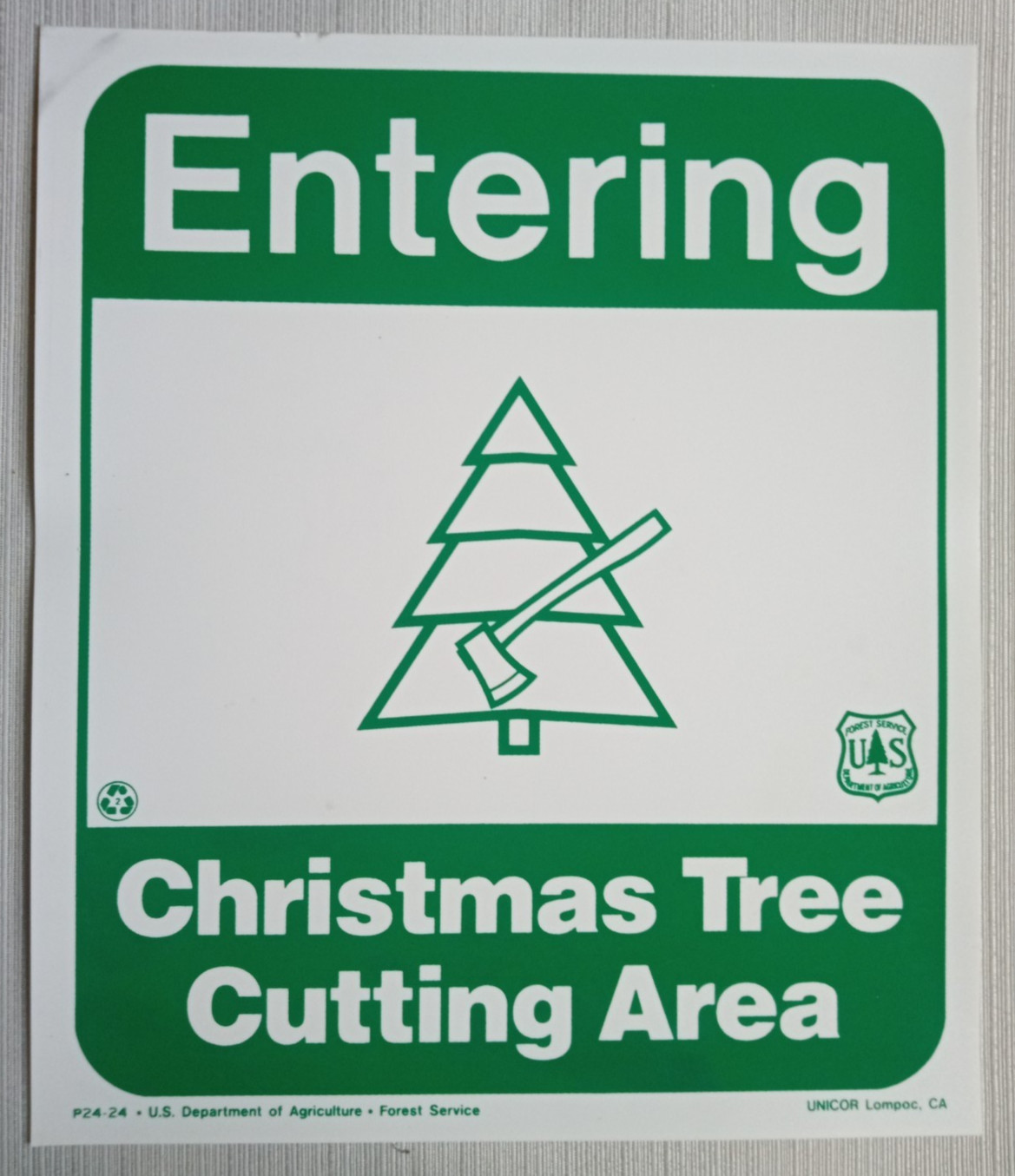 Vintage National Forest Service Plastic Sign “Entering Christmas Tree Cutting