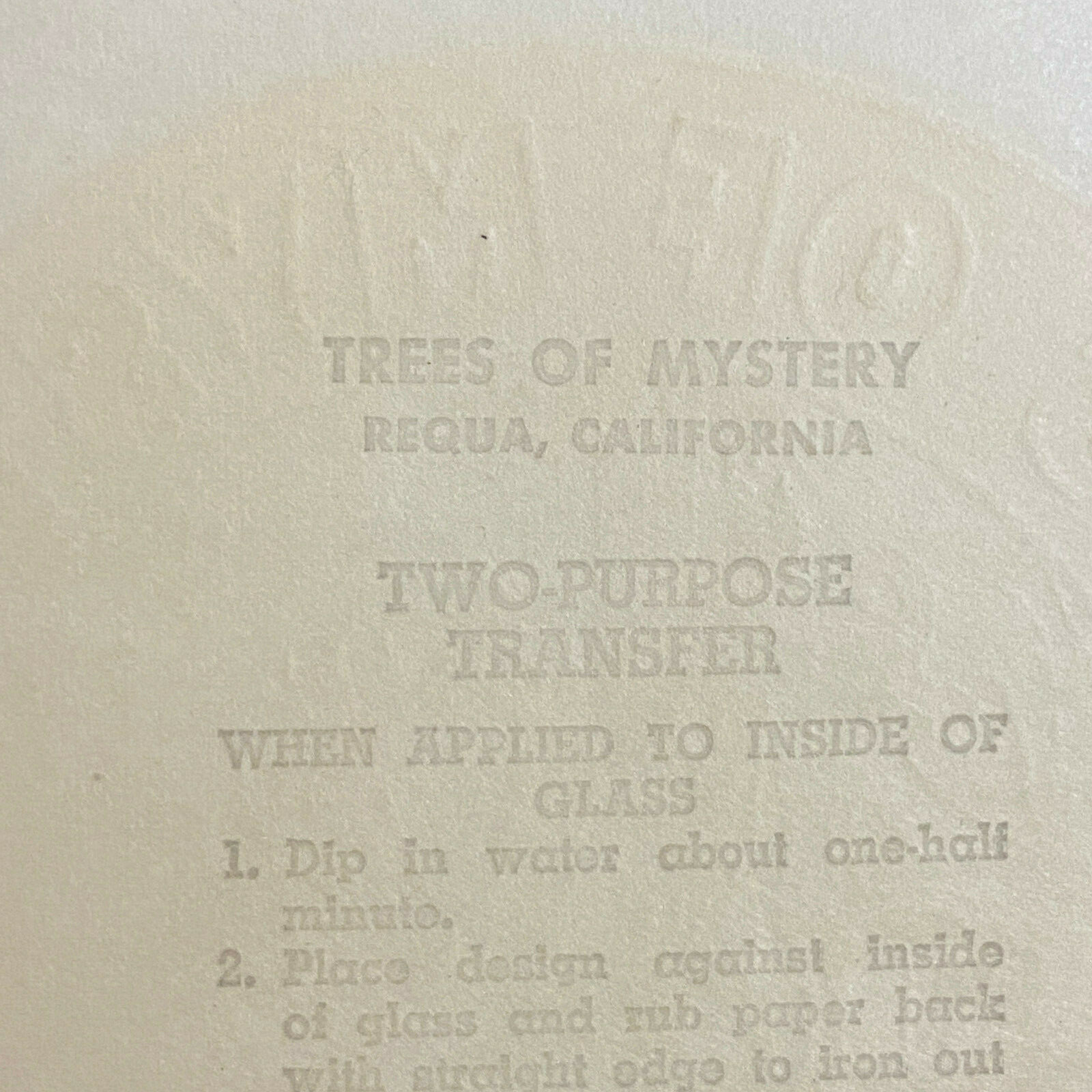 Vintage Unused Trees of Mystery Redwood Highway Travel Decal Transfer