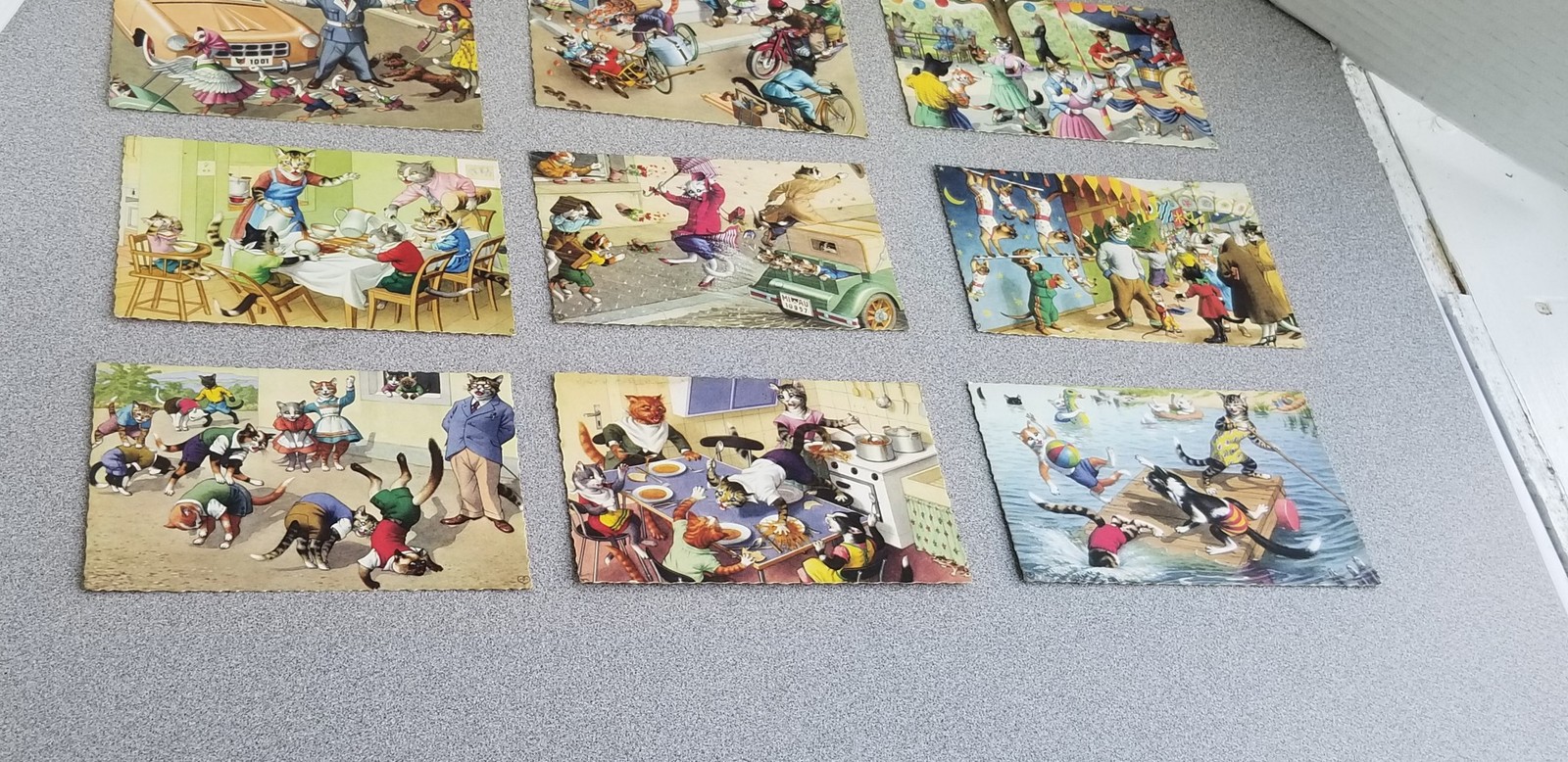 12-Vintage 1950s Alfred Mainzer Cat Deckle Edge Postcards Unused Up3