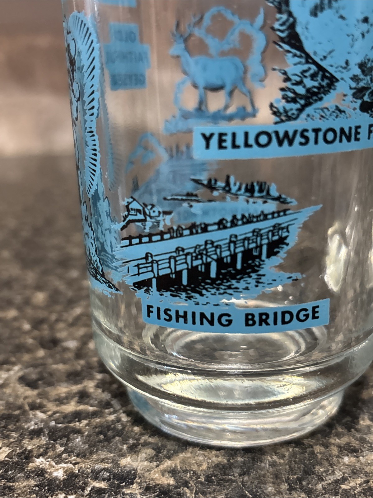 Vintage Blue and Black Yellowstone National Park Old Faithful Glass Mug souvenir