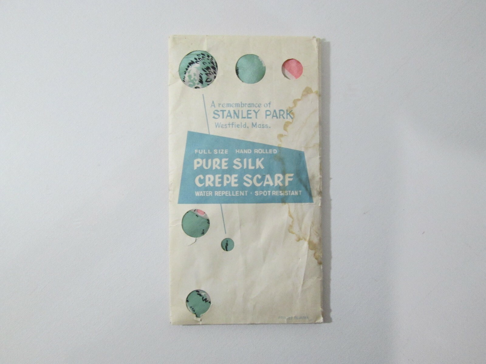 VINTAGE 1950s Stanley Park Carillon Tower Westerfield MA UNUSED Silk Crepe Scarf