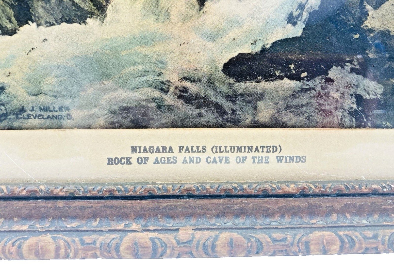 Antique Niagara Falls Framed Print Hand Colored Rock of Ages Cave of the Winds